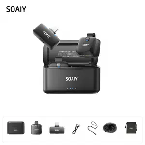 SOAIY SA-V8 Wireless Lapel Mic Triple AI Noise Cancelling 100m Range 64H Battery Dual Vocal Enhancement Mini Lavalier Microphone for Phone Video Recording TikTok Vlog Live Stream