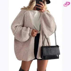 TCK-2025 Women's oversized sweater, long lantern sleeves, knitted cardigan lightweight sweater Can be used with raincoat