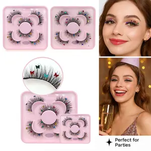 6 Pairs Mixed Heart & Butterfly False Eyelashes with Colorful Glitter Sequins Fluffy Reusable Strip Lashes for Festival Cosplay & Holiday Makeup Looks Synthetic Cosmetic