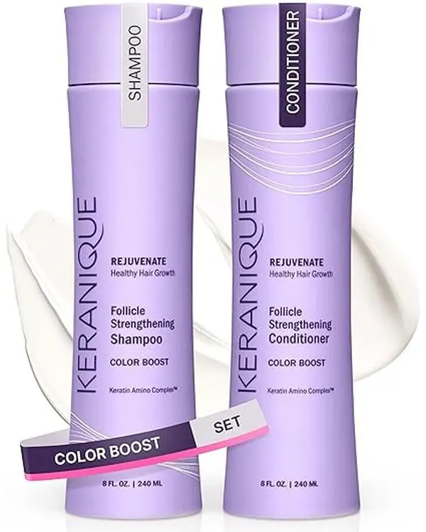 Keranique Color Boost Keratin-Infused Shampoo & Conditioner Set 1 - Repair-Focused, Soothing, Anti-Frizz Formula for Hair Care Needs, Cleansing, Curcumin, Scalp Care, Alcohol Free