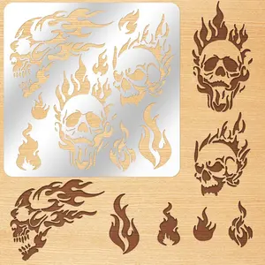 6x6 inch Metal Skull Stencil - Fire Skull   Stencils Template for Halloween  Carving, Drawings and Pyrography, Engraving and Scrapbooking Project