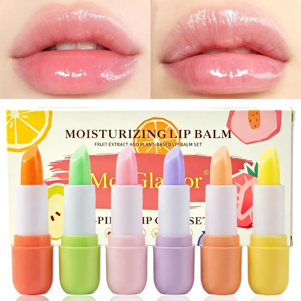 MooGlamor 6Pcs Juicy Fruit Moisturizing Lip Balm Set Long Lasting Deep Hydration Lipstick Natural Gentle Daily Lip Care Soothing Nourishing Makeup Cosmetics Deals For You Days