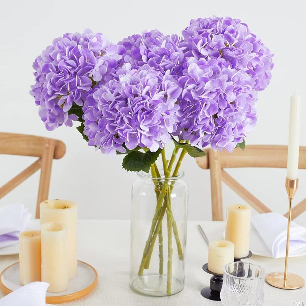 Faux Silk Hydrangea Flowers, 5/10 Pcs Artificial Hydrangea Bouquet, Real Touch Fake Floral Decor for Home Living Room Bedroom Dining Room, Wedding Party Baby Shower Arrangements, Artificial Plants Flower Set