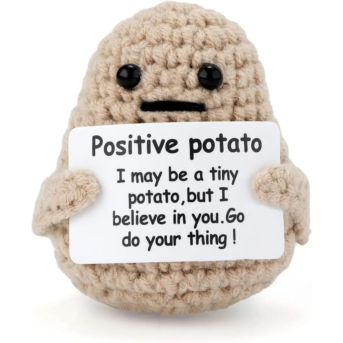 Mini Funny Knitted Wool Potato Toy with Positive Card - Creative Cute Crochet Doll Cheer Up Gift for Friends, Parties, Christmas Decoration and Encouragement