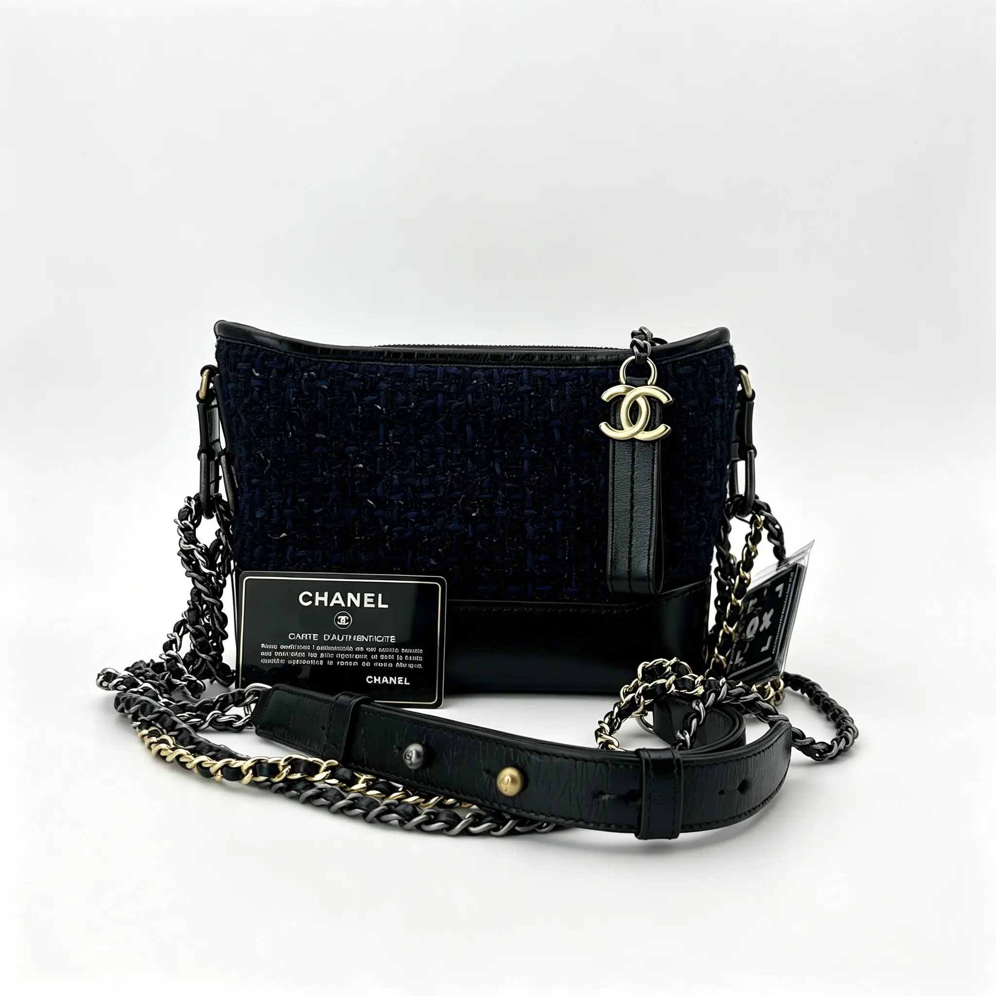 Pre-owned CHANEL tweed double chain Gabrielle Hobo bag 888 hk