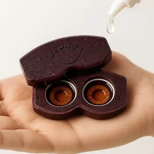 Premium Contact Lens Case - Garnet Night - Non-Plastic Sleek Solid Surface Design with Dual Compartments & Leak-Proof Seal for Daily Use