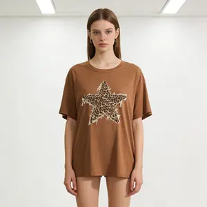 Women's Loose Casual Short Sleeved T-shirt with Leopard Fringe Star Print for City Stroll Summer Girls' Fashionable Trendy Styling Outdoor Wear