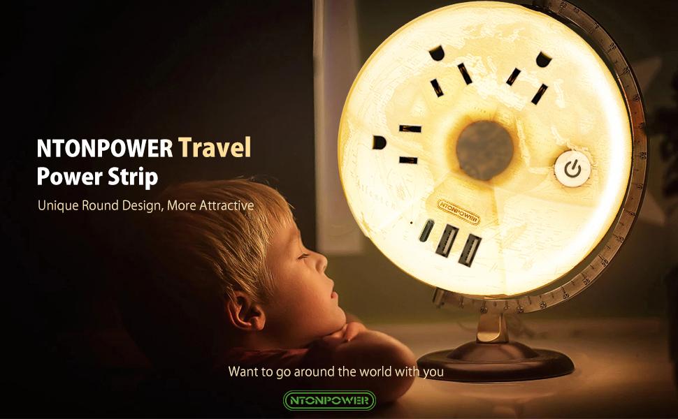 NTONPOWER i-Donut Travel Power Strip – Donut-Shaped 3-Outlet + 3-USB(USB-C) Mini Extension Cord, Cruise-Approved & Compact for Hotels, Home & Trips