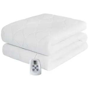 Quilted Heated Mattress Pad King White 100% Polyester with 12 Heat Settings & 12-Hour Auto-Shut Off Machine Washable & Dryer Safe