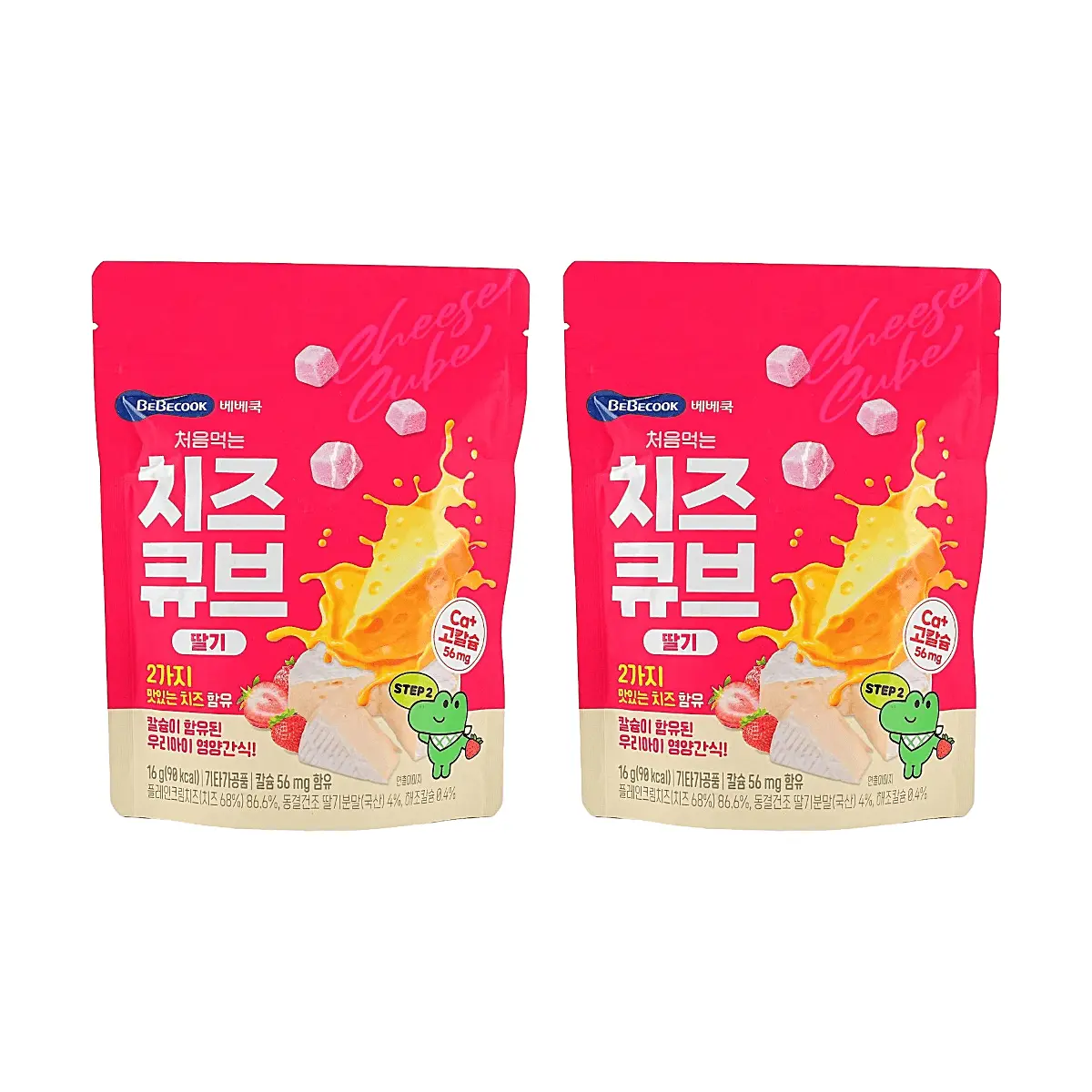 BeBecook Korean Strawberry Cheese Bites for Babies - 16g x 2 Pack, Healthy & Delicious Toddler Snacks
