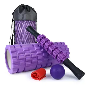 5 in 1 Foam Roller Set Trigger Point Foam Roller Patented, Massage Roller Stick, Massage Ball, Stretching Strap for Deep Muscle Massage Pilates Yoga, Fitness Exercise for Whole Body (Purple) Body Care Daily
