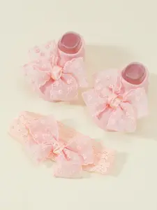 Baby Embroidered Bow Socks Set, Sweet Princess Style Bow Socks + Bow Hairband, Perfect Gift for Baby's First Birthday, Baby Clothing