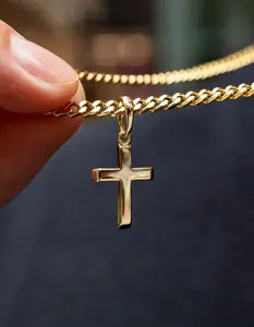 GLD  Mens Micro Simple Cross Pendant, Gold