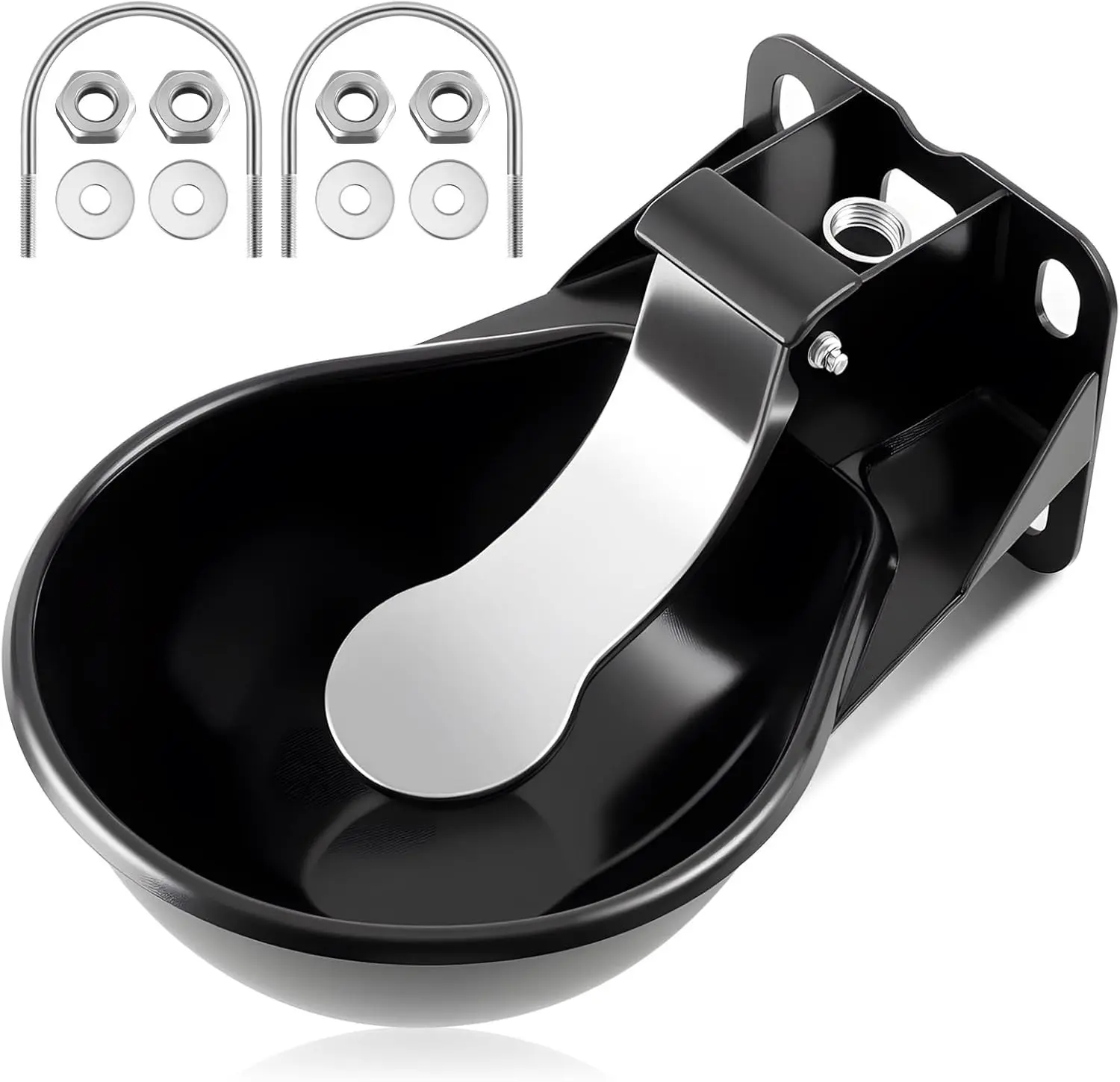 1 Pcs 2.5 L/ 0.66 Gal Automatic Livestock Waterer, Heavy Cast Iron Push-Paddle Water Trough, Black Stainless Steel Livestock Water Bowl for Horse Cattle Goat Pig 11.8 x 9.06 x 3.94 Inch