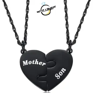 Black Mather&Son Necklace, New stylish puzzle heart necklace | parent-child necklace | Mother's Day gifts | Father's Day gifts | birthday gifts | graduation season gifts |