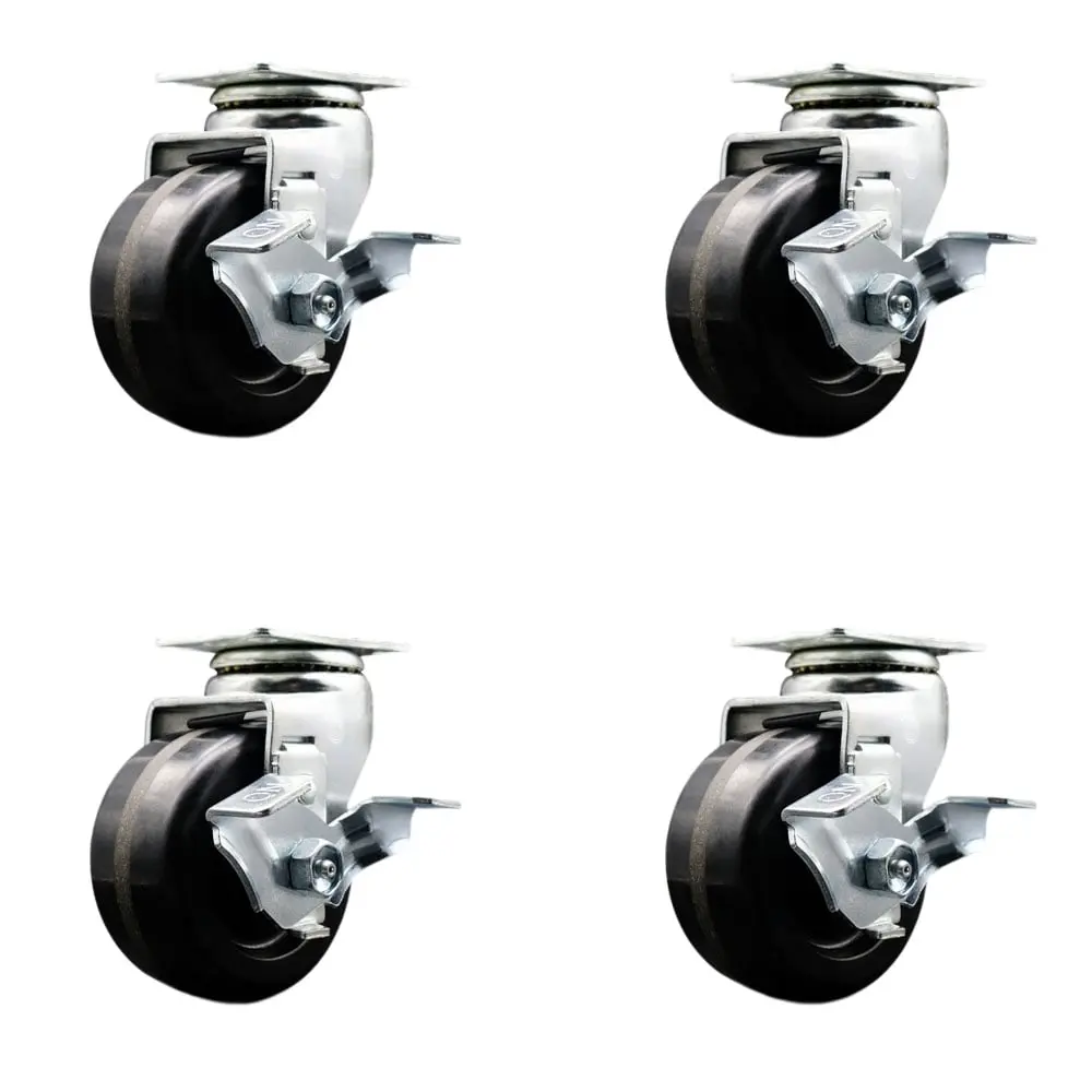 Service Caster TOOL-SCC-20S420-PHR-TLB-4 Tool Box Caster Wheel Set - 4 in. Flat Free, Easy Rolling Phenolic Wheels - Industrial Grade - 4 Swivel Casters with Top Lock Brakes