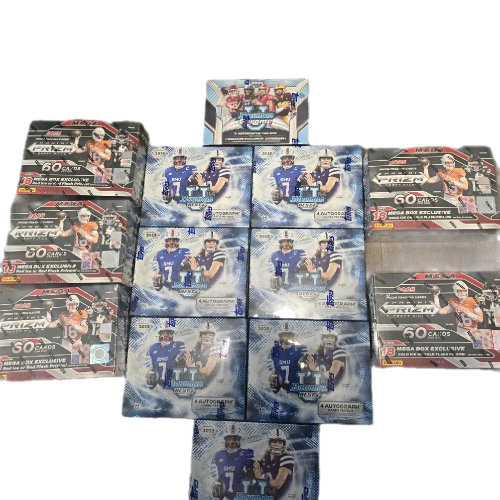 Big NCAAF Break Mixer! Including 7 2025 Bowman Best 2025 Hobby, 1 2025 Bowman Chrome Breaker's Delight, and 5 2025 Prizm Draft Picks Mega! 31+ Autos! 7 Patch Autos!!!