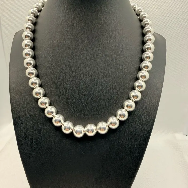 HardWear Collection 925 Sterling Silver Graduated Round Jewellery Pendant Necklace - Polished Progressive Size Sphere Beads, 40g, 16in Chain with 18in Extension, 10mm Wide Metallic Chain, US Female Adults Christmas Accessory