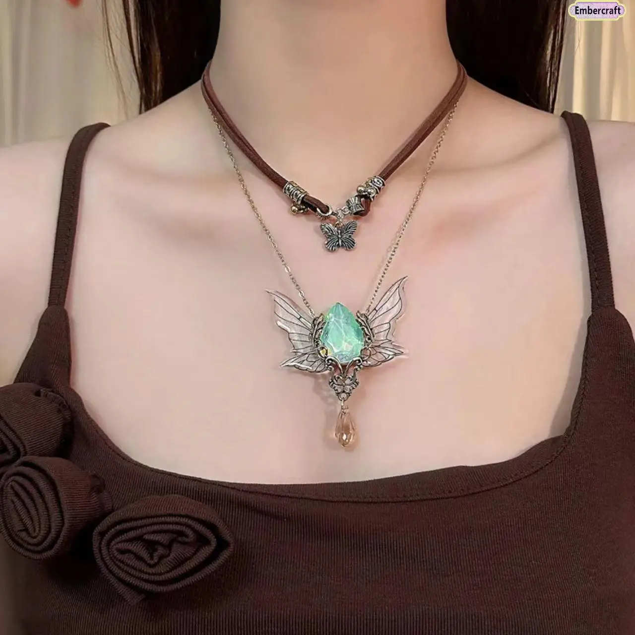 Women's 2-Piece Trendy Layered Butterfly Tassel Collar Necklace Set - Edgy Leather Chain Pendant, Aesthetic Light Luxury, Butterfly, Alt, Alternative Style, Chain Jewelry, Charm Stacking Necklaces for Party & Date Night, Butterfly Necklaces