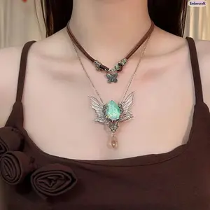 Trendy Layered Butterfly Tassel Necklace for Women, 2 Piece Edgy Leather Chain Pendant Jewelry Set, Aesthetic Light Luxury Statement Collar Necklace for Daily Wear Party Streetwear Date Night Gift