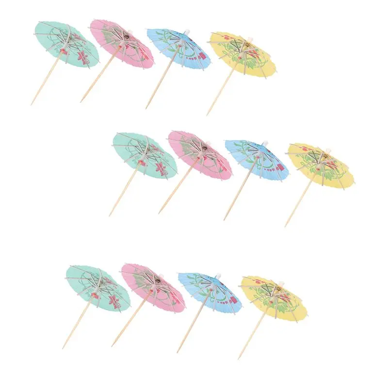 300 Mixed Flower-Wood Paper Cocktail Umbrellas, Parasols for Tropical Party Drinks, Household Appliance Accessories