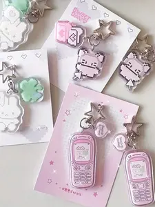 Pixel Art Acrylic Bag Charm Pendants, Star & Cute Character Bag Chain Charms, Kawaii Retro Bag Decoration Keychain, Playful Girly Bag Pendant for Backpack Purse, Ideal for Game Lovers & Cute Style Enthusiasts, Charms For Bags, Girly Purse Accessories
