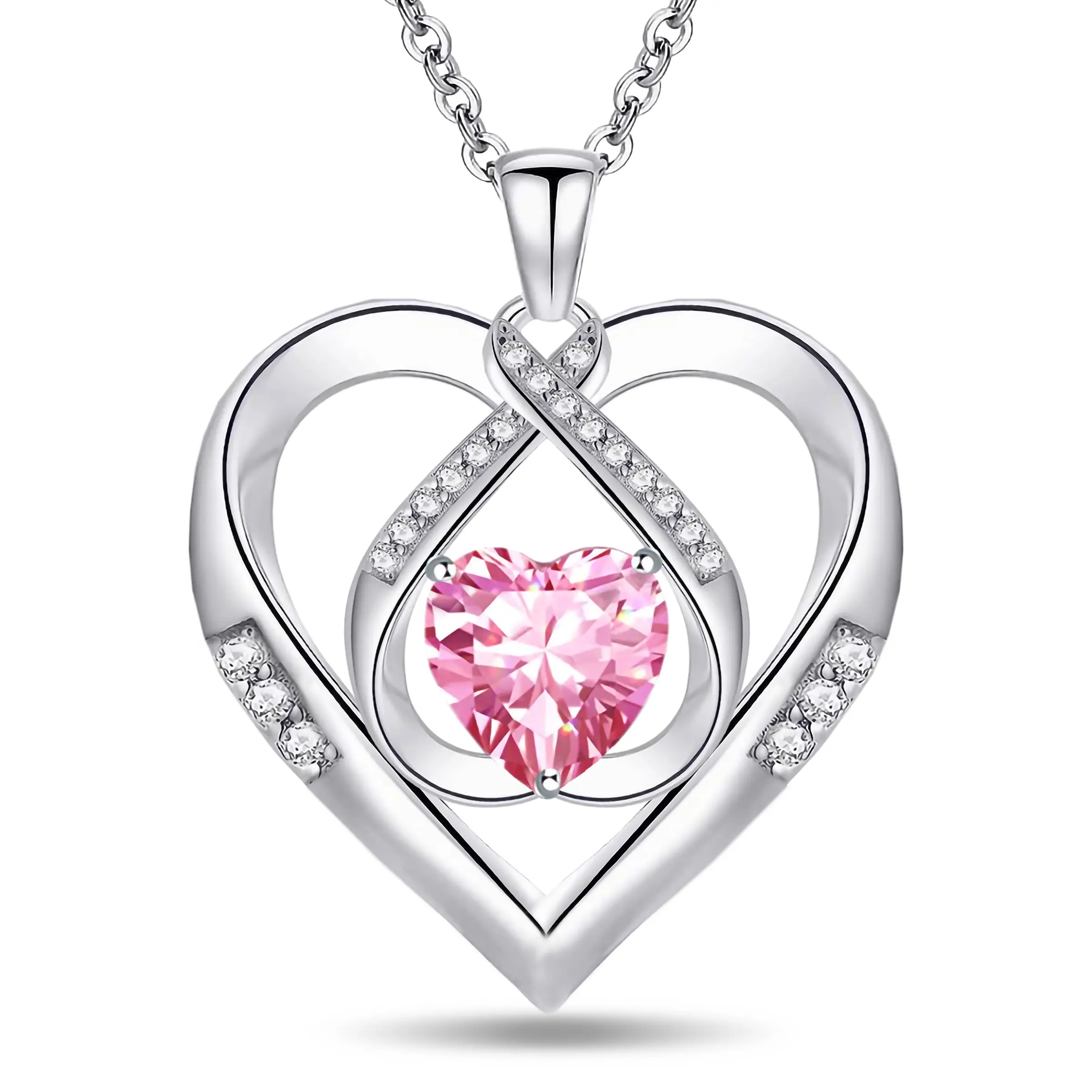 925 Sterling Silver 5A Heart CZ Diamond Triple Heart Pendant Necklace for Women