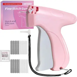 Gun for Clothes Quick Sewing Gun Fixer Hand Clothing Hemming Tool Kit Includes 6 Needle, 5mm 1,000 & 8mm 1,000 (Pink)