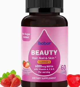 Beauty Gummies No Sugar Added, Hair Skin and Nails with Vitamins A C E, Natural 6000mcg Biotin Gummies for Women Men, GMO Free, Gluten Free