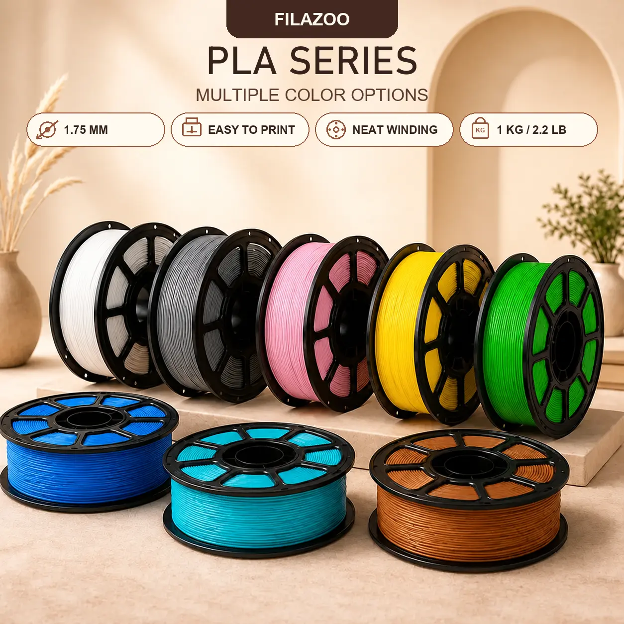 FILAZOO PLA 3D Printer Filament 1.75mm 1KG Spool | Classic, Matte, Silk Metal, Macaron Pastel Colors | High Speed Tangle-Free Smooth Extrusion | Compatible with Bambu Lab X1/P1S/A1, Creality Ender 3, FDM 3D Printers Premium Bundle