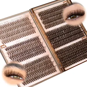 Brown Lash Clusters 6 Styles Mixed D Curly Eyelash 476pcs Fluff Cluster Extensions Wispy Lashes For Everyday Wear(30d+40d+50d+60d+80d+100d)
