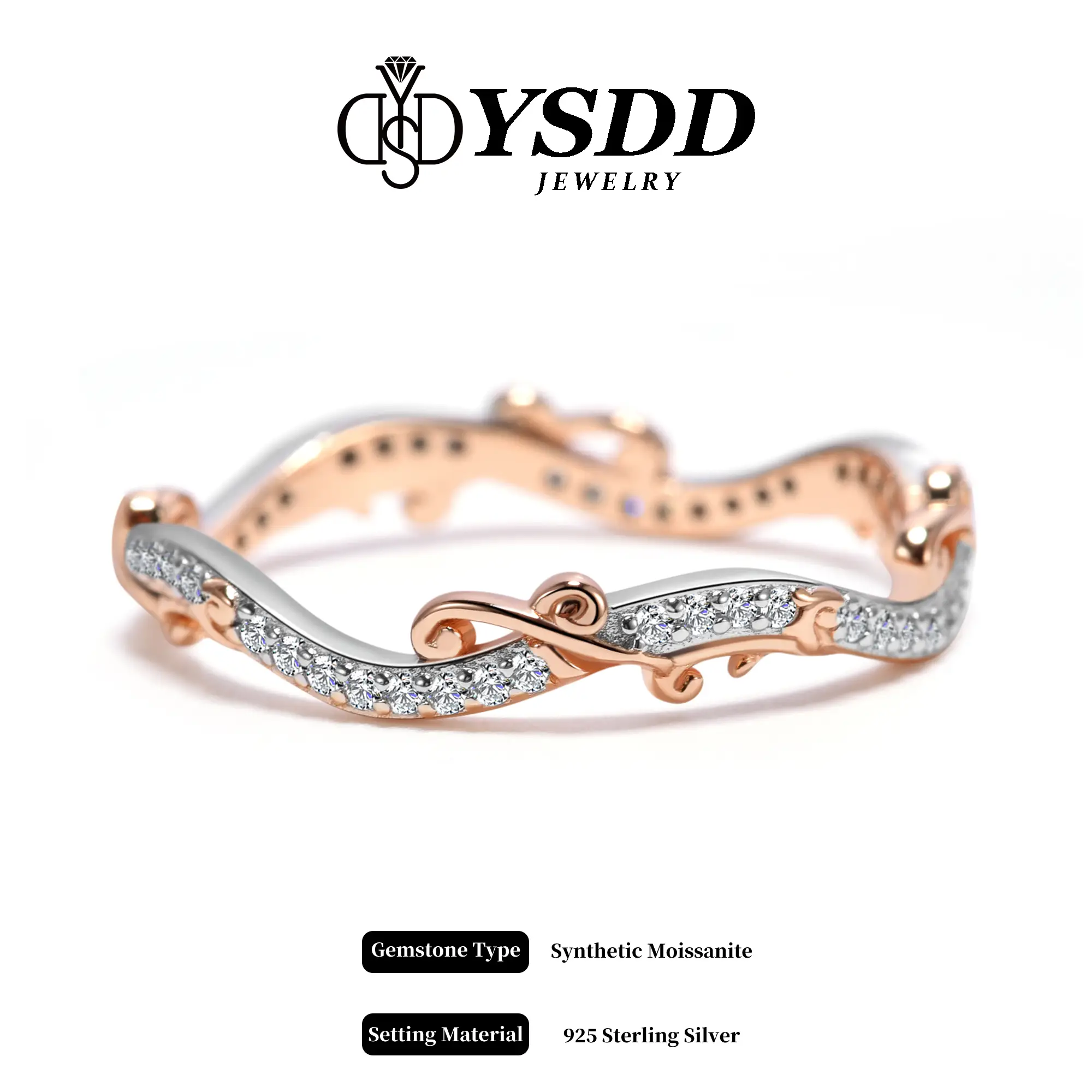 【#206 Eve】Stackable Couple Synthetic Moissanite Ring in 925 Sterling Silver