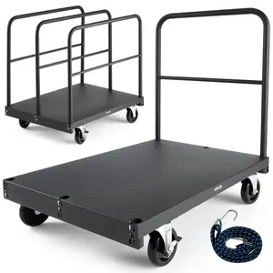 summervibes VEVOR Drywall Cart Dolly, 1800 lbs Load Capacity, 2-in-1 Steel Panel Truck Cart with 5 inch Swivel Casters, 36x 24 inch Platform Truck with 4 Side Handrails for Factory, Warehouse, Garage, Black