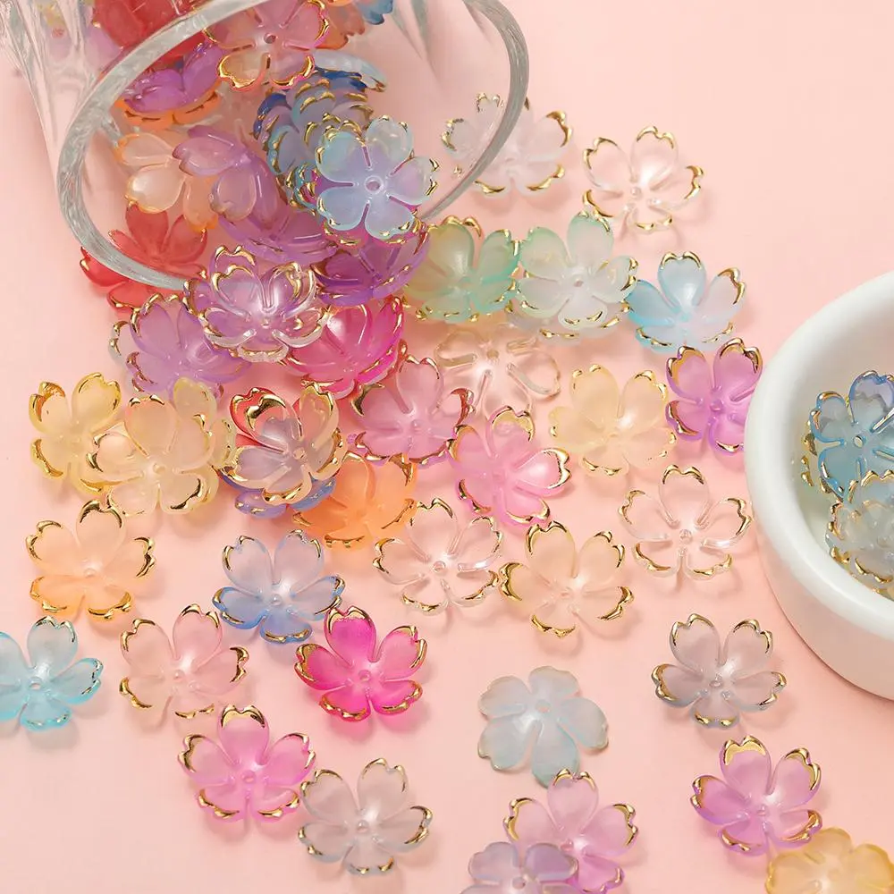 50pcs Cherry Blossoms Acrylic Beads Golden Brushed Patter Petals Charm Connector DIY Earrings Hair Jewelry Making Acessories