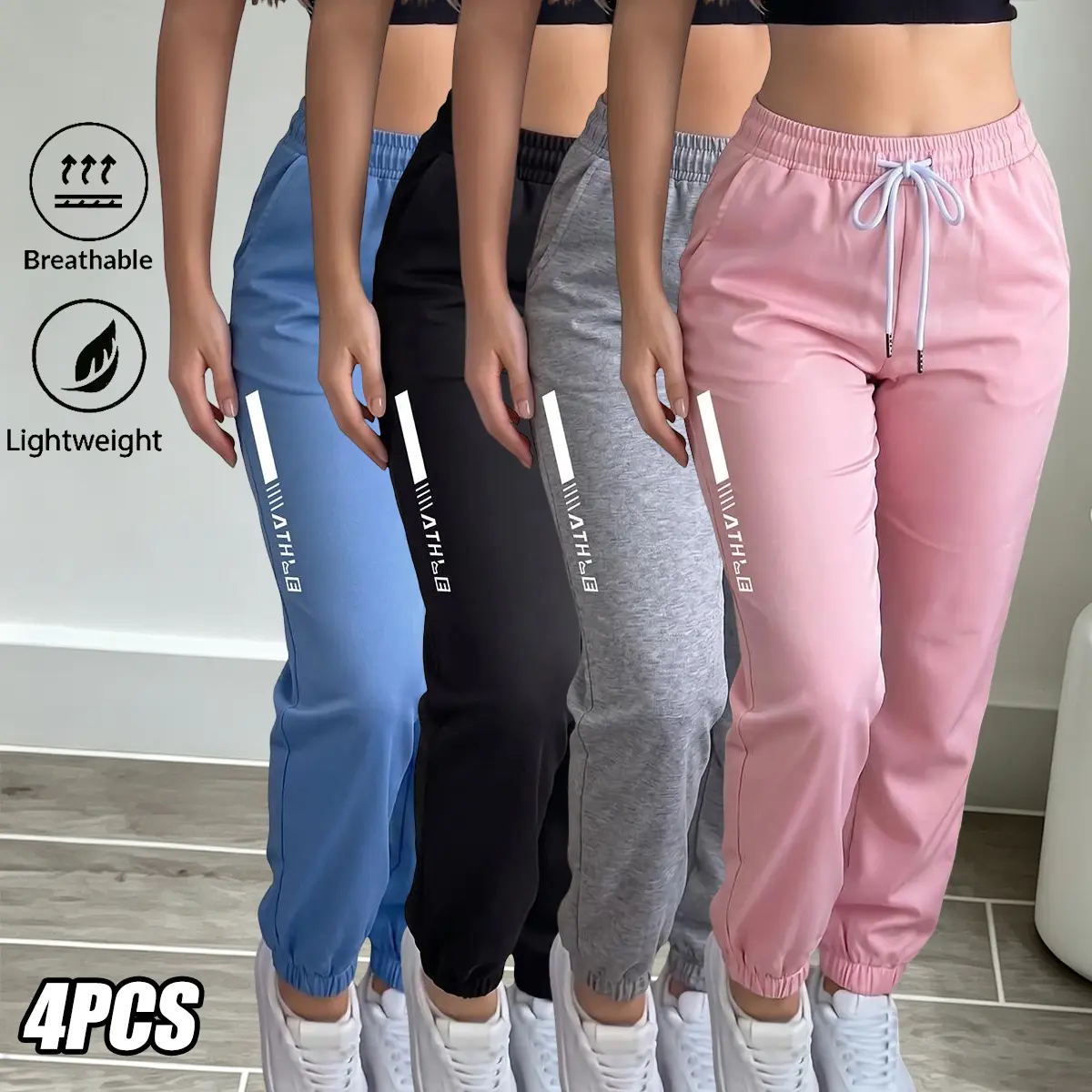 Women's Lightweight Polyester Athletic Long Trousers Set - All Seasons, Fashionable Design, Breathable Fabric, Elastic Drawstring, Slant Pockets, for Casual Daily Wear & Outdoor Sports,clothes for back to school,first day of school outfits