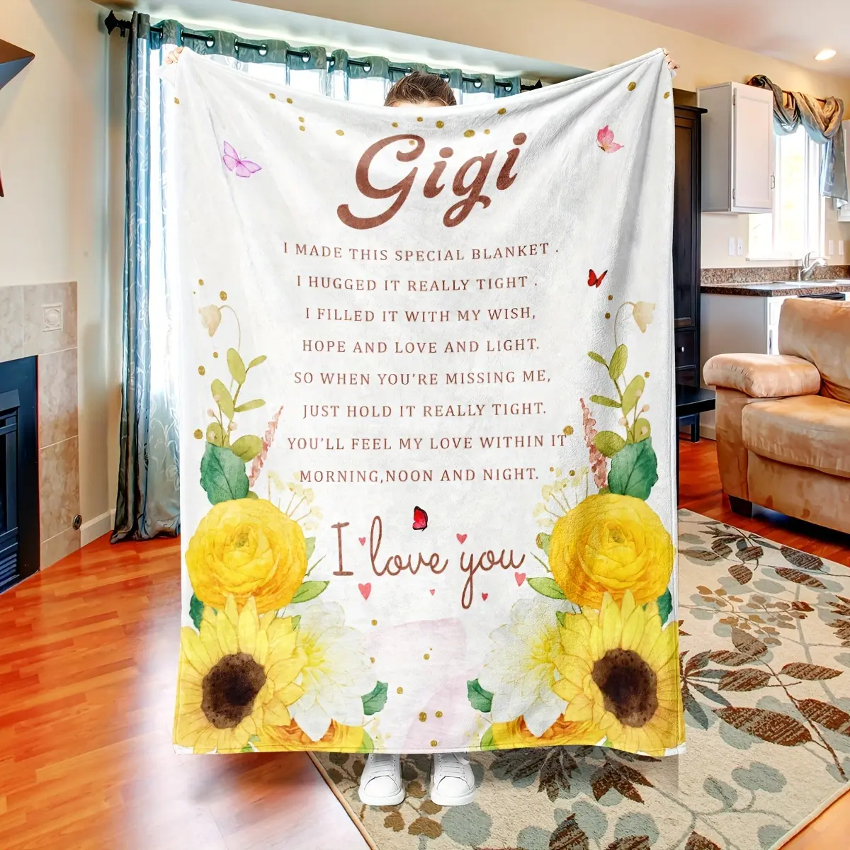 Gigi Birthday Gift Blanket, Creative Sunflower Blanket for Grandma, Soft Grandson Gift, Unique Gigi Present Ideas, Floral Blanket