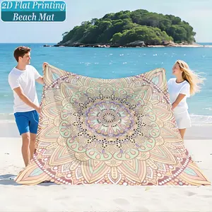 Vintage Mandala Floral Print Beach Mat & Picnic Blanket, Washable, Anti-Fade, Polyester, Lightweight, Windproof, Sand-Resistant, Durable