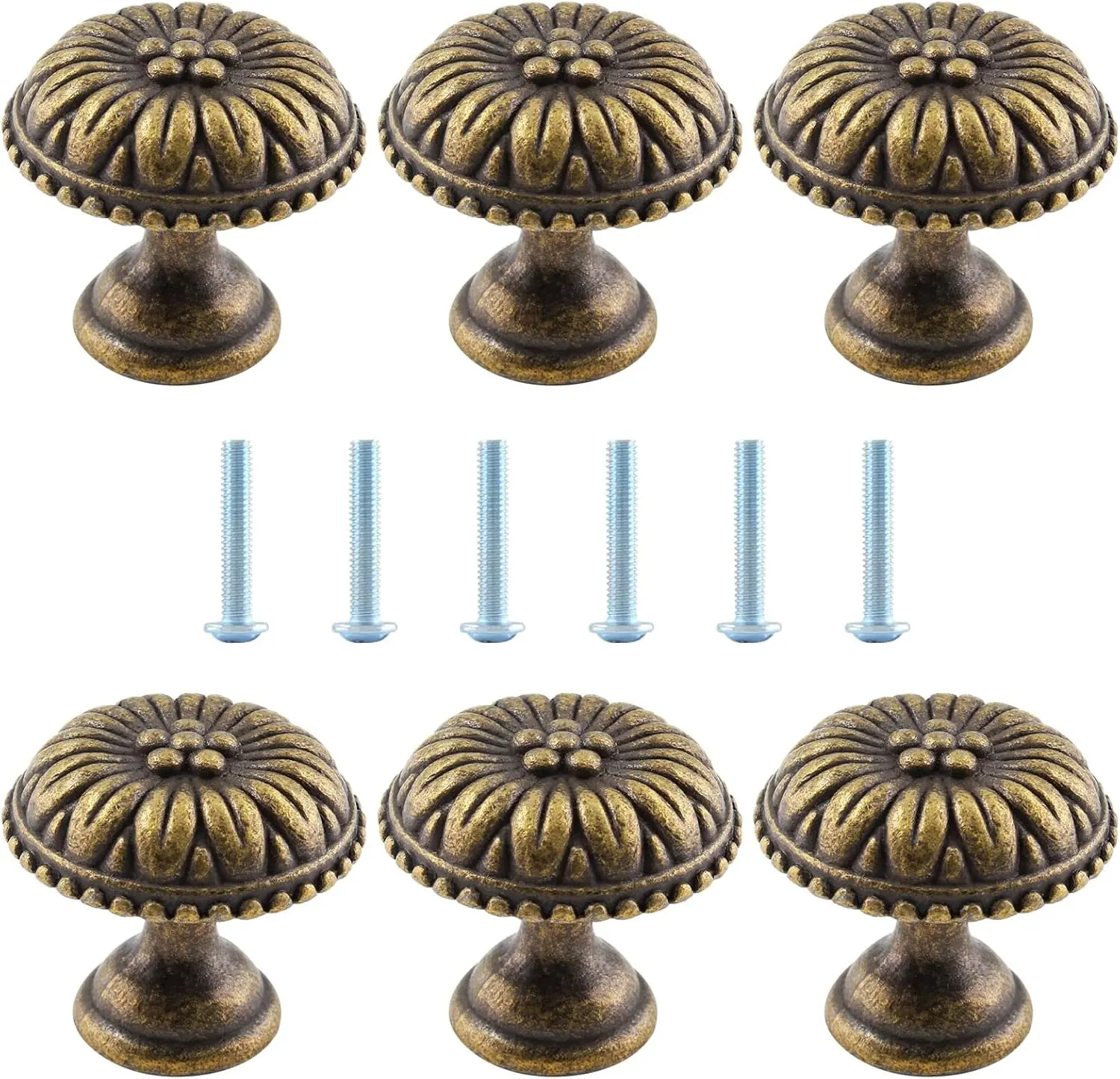 6 count  Cabinet Knobs, Flower  Bronze Drawer Knobs Pulls, 1" Dia Retro Knob Handles for Dresser Cabinet Cupboard Jewerly Box