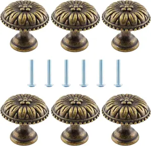 6 count  Cabinet Knobs, Flower  Bronze Drawer Knobs Pulls, 1" Dia Retro Knob Handles for Dresser Cabinet Cupboard Jewerly Box