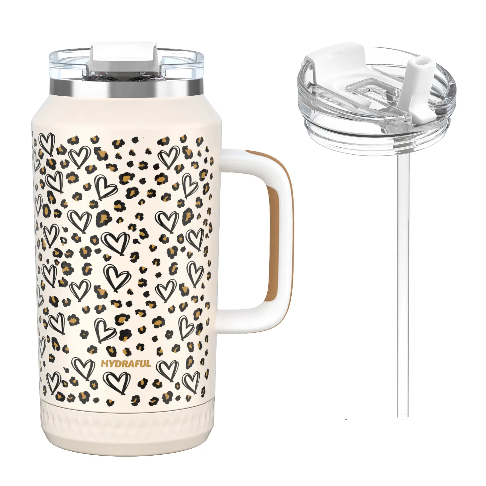 【HYDRAFUL】64oz Insulated Double Wall Stainless Steel Tumbler - 1,000-2,000ml Durable BPA-Free Reusable Water Bottle, Lightweight Geometric Design, 100% Leak-Proof, Anti-Slip Base, Silicone Straw & Handle, Portable for Gym, Camping, Kitchenware Gift Option