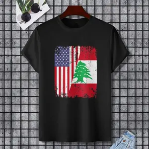 LEBANESE ROOTS | Half American Flag | LEBANON T-Shirt, 100% Cotton, Single Side Printed, Black Short Sleeve T-shirt, Gift for Family Friends, S-XXXL, 1 pc, Fabric Weight 180g