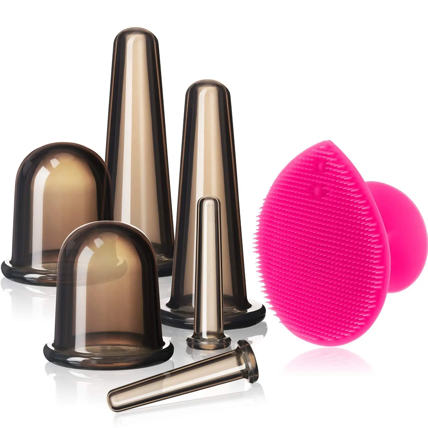 Silicone Facial Cupping Set, Vacuum Massage Cup Kit for Body, Face, Neck, Back, and Eye, 6 Cups and Exfoliating Brush