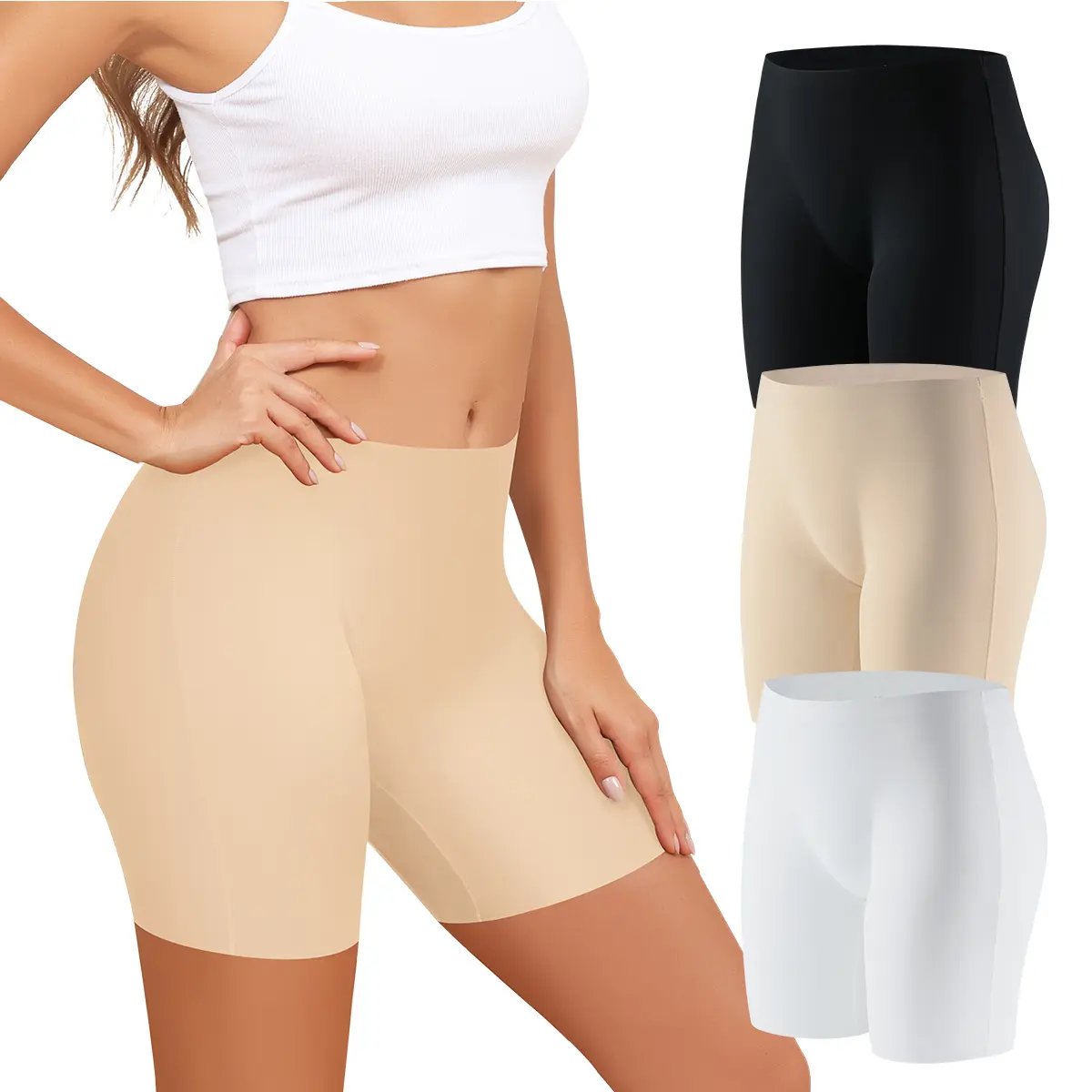 LEVAO 3 Pack Seamless Boxer Briefs for Women, No Show Boyshorts, Soft Anti-Chafing Stretch Underwear for Workout & Daily Wear