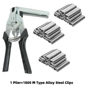 Type M Hog Nail Ring Pliers Kit with 1800pcs M Clips for Fence Fastening, Upholstery Installation, Animal Cages