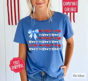 Coquette USA Bow Shirt Comfort Colors, America Bow Shirt for July 4th, Memorial Day Shirt, USA Shirt, Election Shirt, Patriotic Bow Shirt
