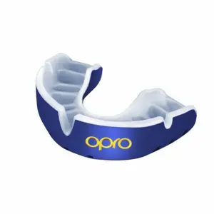 Opro Gold Series Adult Mouthguard Blue/Gold Competition Level Safety Enhanced Flow Gel Inner Channel Superior Comfort Elite Hygiene Multisport Ready
