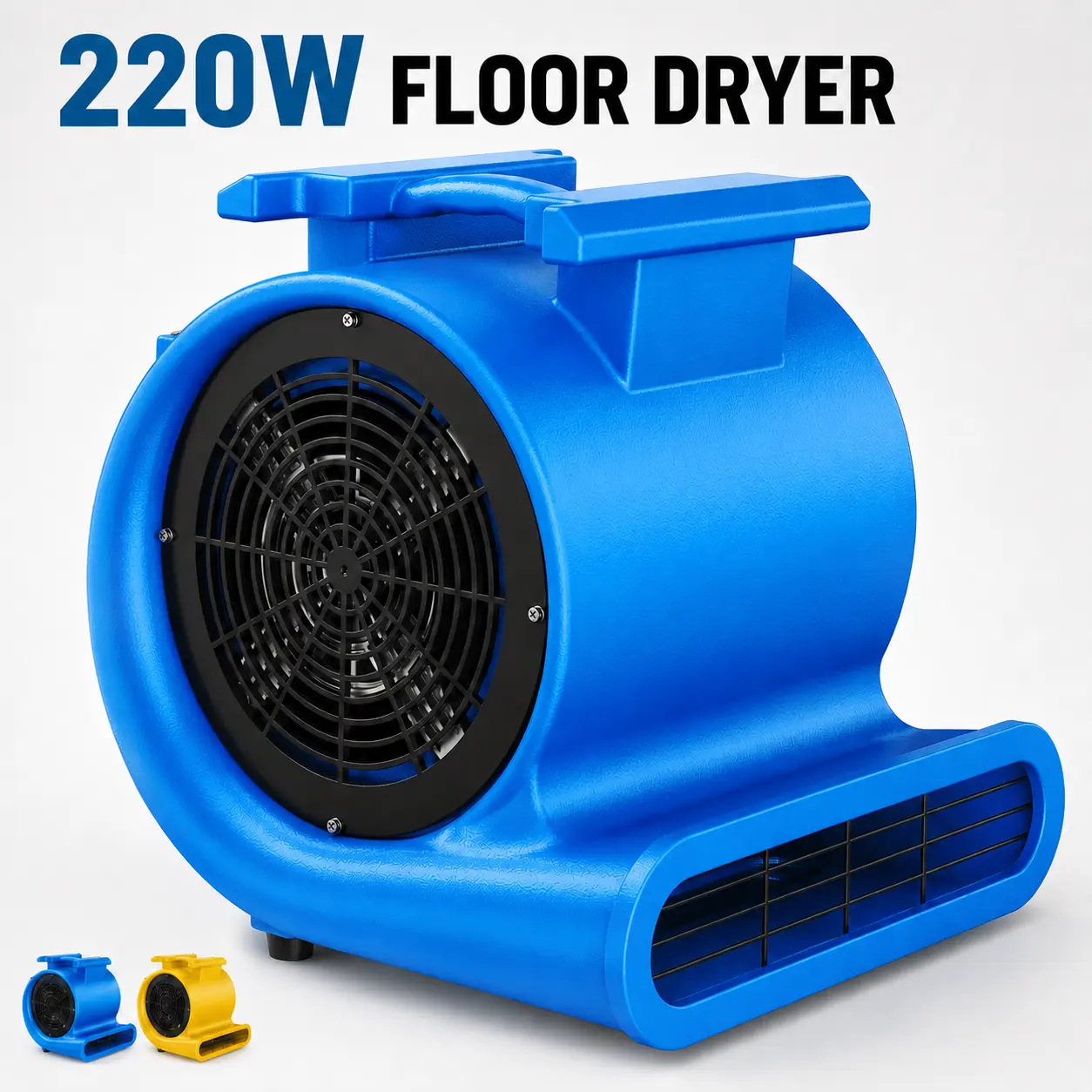 220W Compact Floor Dryer Air Mover, 3-Speed Portable Blower Fan with 3 Adjustable Drying Angles, 15 ft Power Cord & 120V Auxiliary Outlet for Home, Garage, Carpet, Spill and Water Damage Drying
