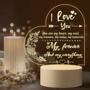Acrylic Night Light, 1 Count Romantic Letter Pattern Lamp, Decorative Light for Home Bedroom Living Room, Gift for Lover Wife Husband Girlfriend