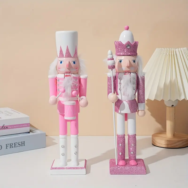 Classic Wooden Nutcracker Figurine - 1PC 30cm Multicolor Pink King, Handcrafted Christmas Decor Collectible for Living Room, No Electricity/Batteries Required Home Decor Statue