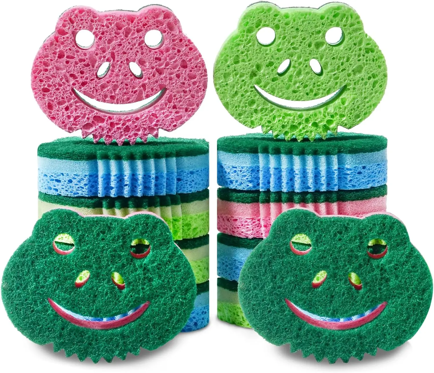 12 Pack Scrub Sponge,Bulk Sponges,Dual-Sided Multi-Functional Premium Cleaning Sponges,Dishwashing Sponge for Heavy Duty Scouring Pads,Bathroom,Dish,Furniture,Kitchen Sponge(Frog Shape) Scrubber Reusable